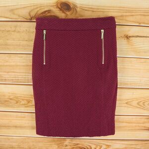 Michael Kors Skirt Womens Size‎ M Maroon Ribbed Cotton Blend Gold Zipper Accents